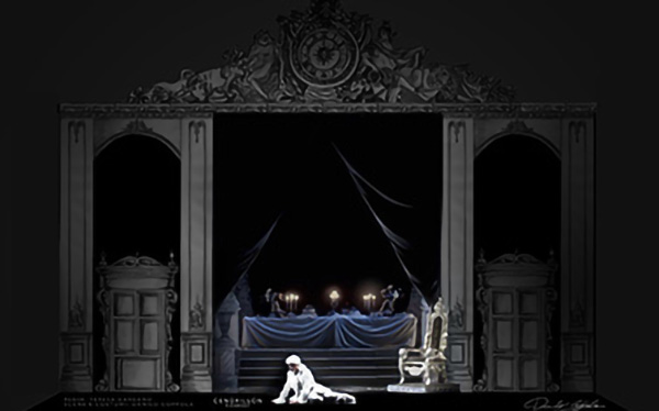 bozzetto della scenografia realizzati dallo scenografo e costumista Danilo Coppola per opera Cendrillon